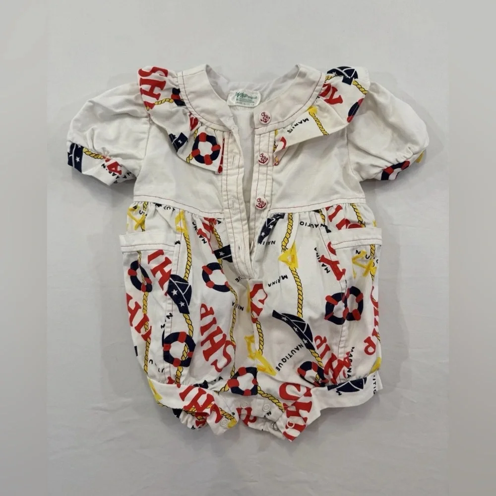Vintage Nautical Baby‎ Romper with Red and Yellow Accents